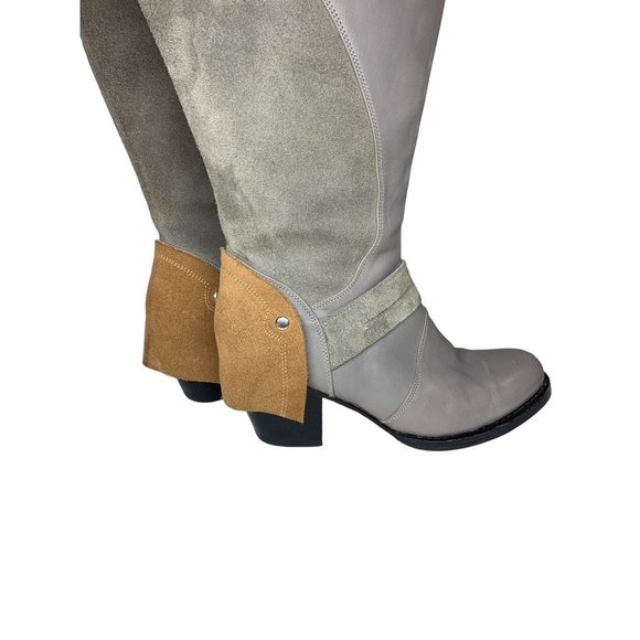 Handmade Leather & Suede Spanish Western Boots Botas de mujer  sz 8 grey & Brown - Picture 12 of 13
